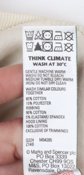 Marks and Spencer Girls Ivory Pullover Hoodie 8-9 Years Cotton Blend