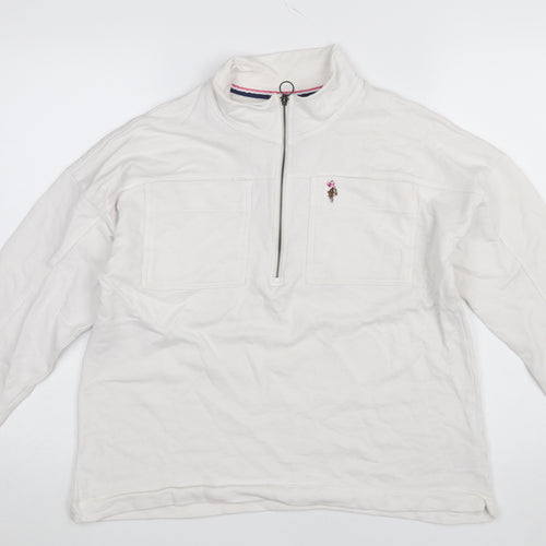 U.S. Polo Assn. Women's White 1/2 Zip Cotton Sweatshirt L 14