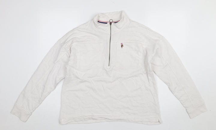 U.S. Polo Assn. Women's White 1/2 Zip Cotton Sweatshirt L 14