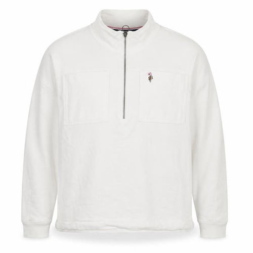 U.S. Polo Assn. Women's White 1/2 Zip Cotton Sweatshirt L 14