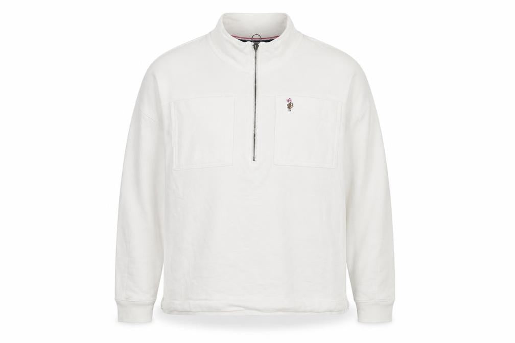 U.S. Polo Assn. Women's White 1/2 Zip Cotton Sweatshirt L 14