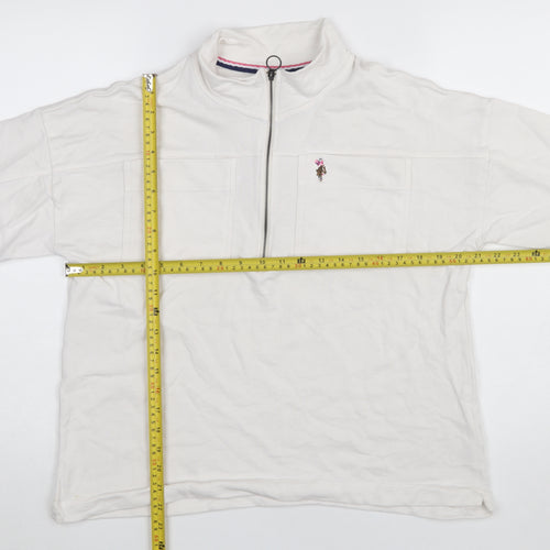 U.S. Polo Assn. Women's White 1/2 Zip Cotton Sweatshirt L 14