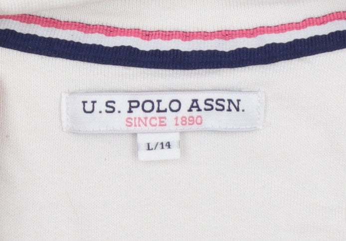 U.S. Polo Assn. Women's White 1/2 Zip Cotton Sweatshirt L 14