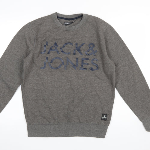 Jack & Jones Men's Grey Logo Sweatshirt Regular Fit Pullover M