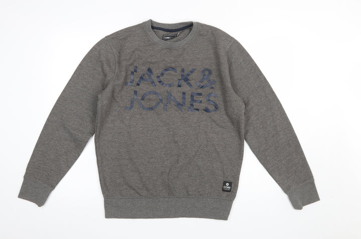 Jack & Jones Men's Grey Logo Sweatshirt Regular Fit Pullover M