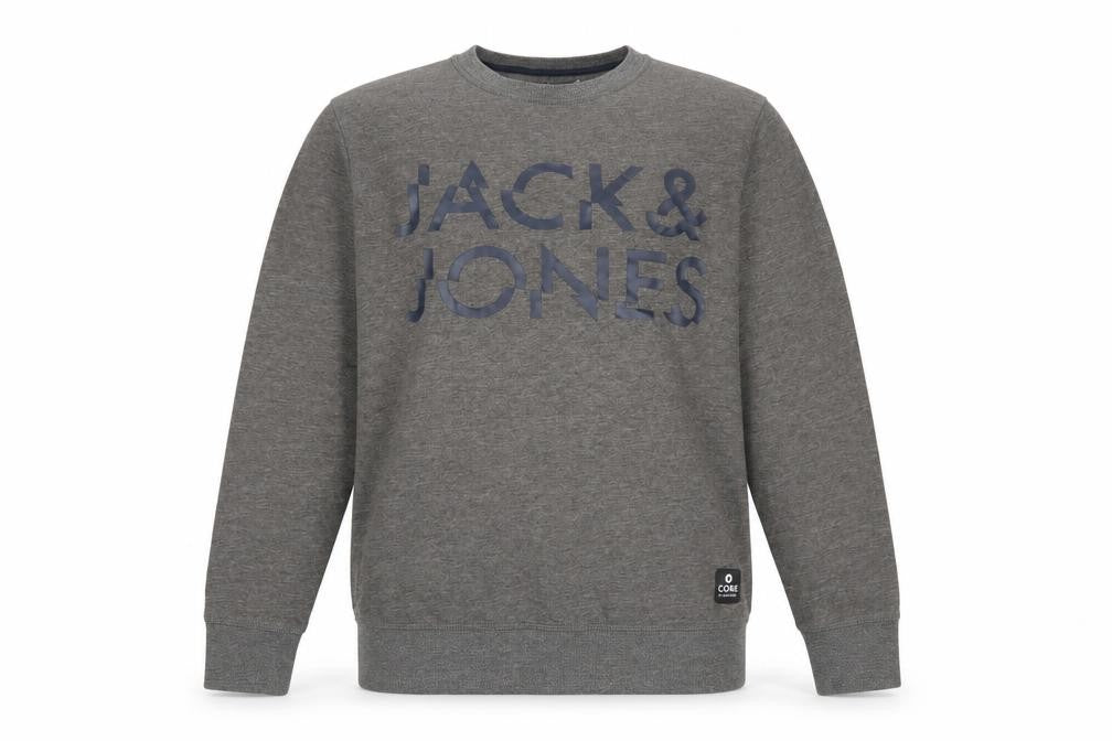 Front view of Jack & Jones Men's Grey Logo Sweatshirt Regular Fit Pullover M