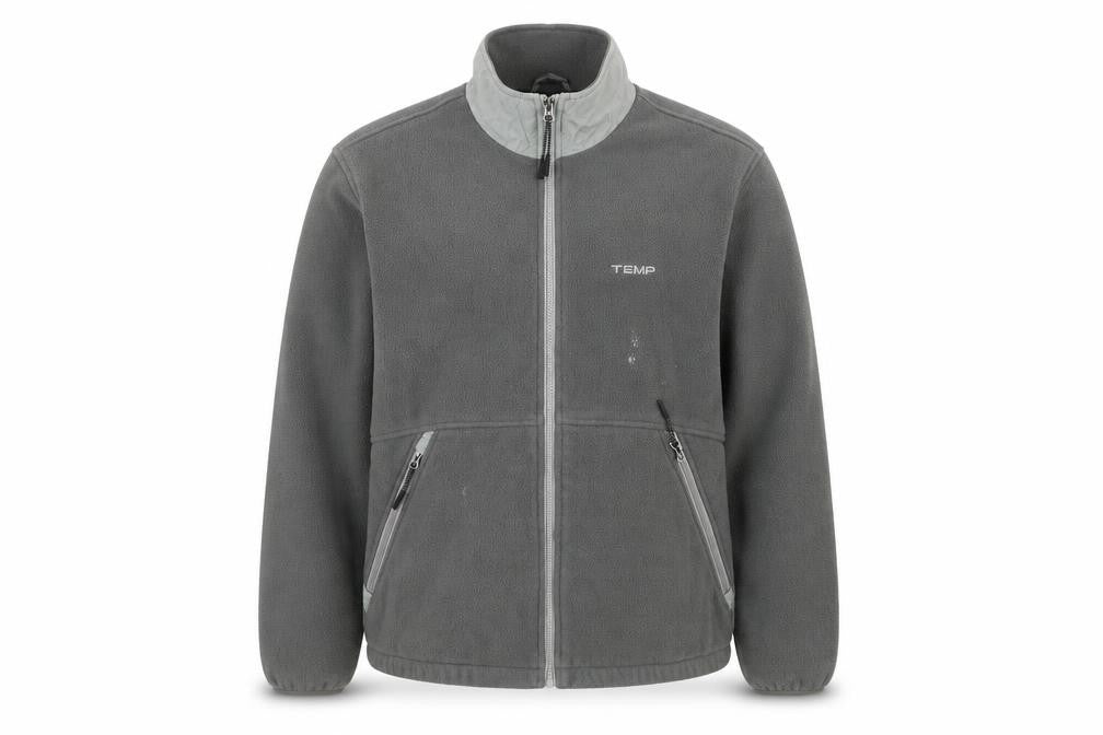 Front view of TEMP Men's Grey Fleece Full Zip Jacket, size M, Outdoor Casual