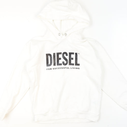 Diesel Girls White Cotton Pullover Hoodie 10 Years Logo Print Sweatshirt