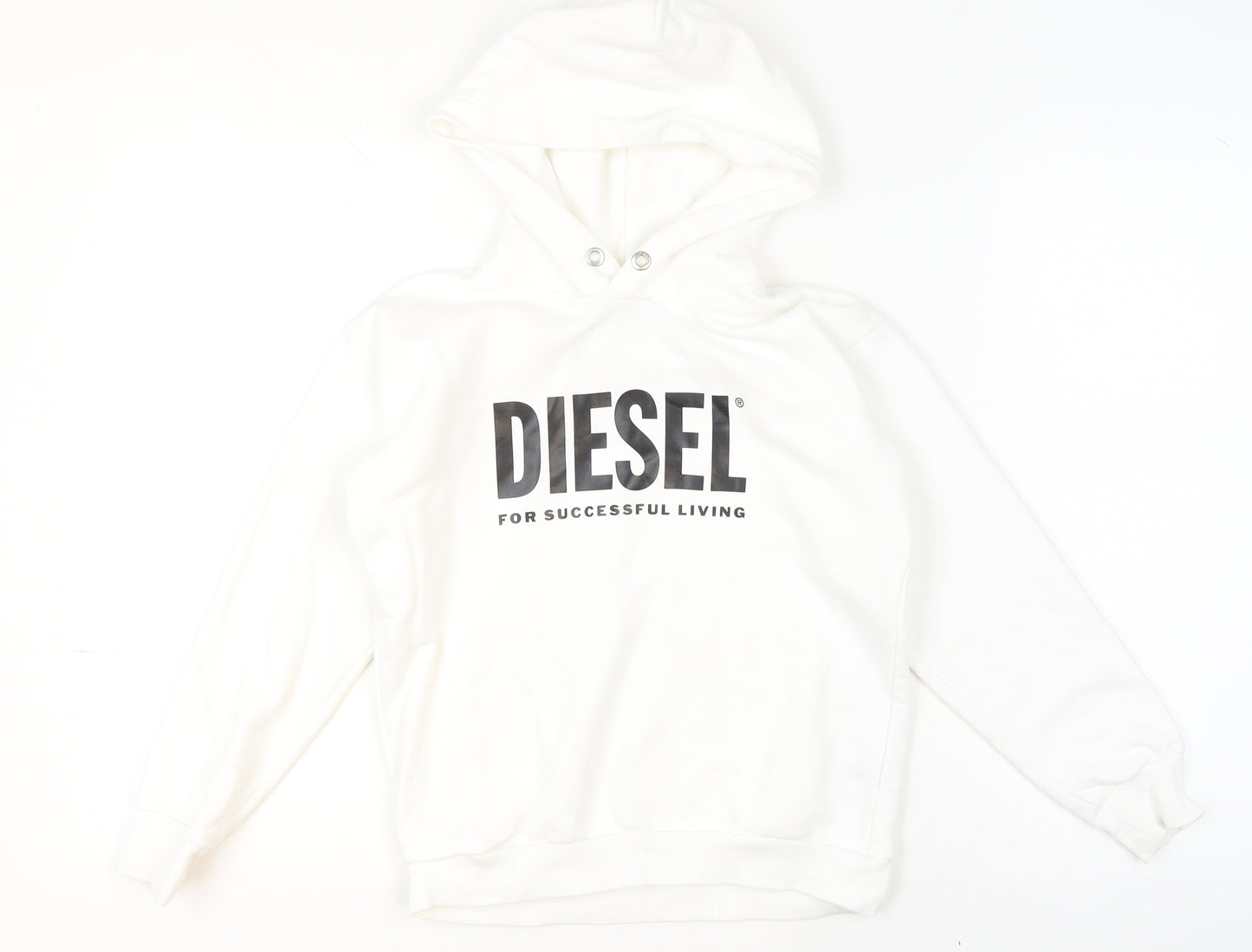 Diesel Girls White Cotton Pullover Hoodie 10 Years Logo Print Sweatshirt