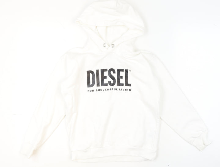 Diesel Girls White Cotton Pullover Hoodie 10 Years Logo Print Sweatshirt