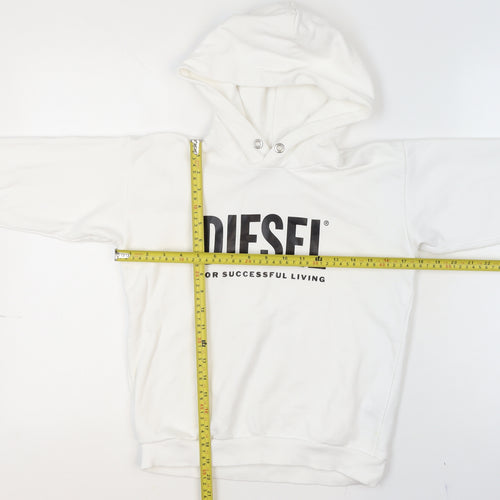 Diesel Girls White Cotton Pullover Hoodie 10 Years Logo Print Sweatshirt