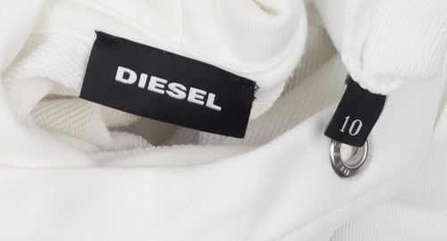 Diesel Girls White Cotton Pullover Hoodie 10 Years Logo Print Sweatshirt