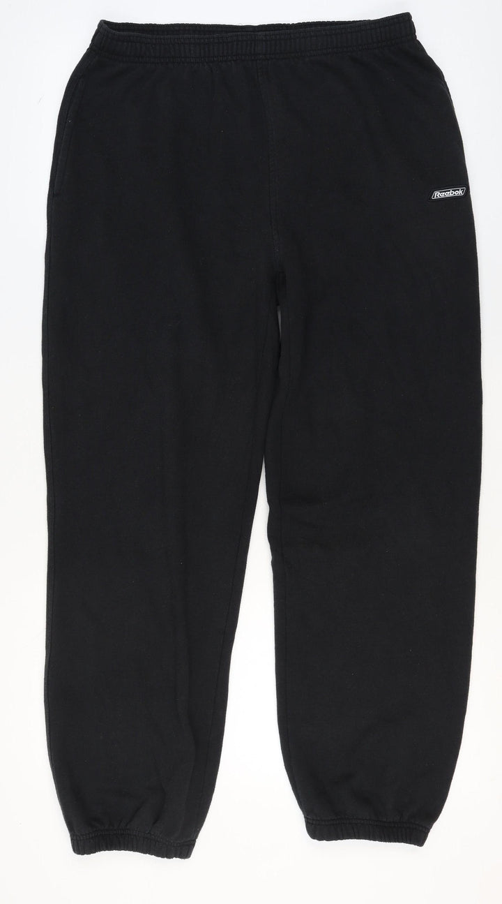 Reebok Men Black Fleece Sweatpants L Elastic Waist Regular Fit