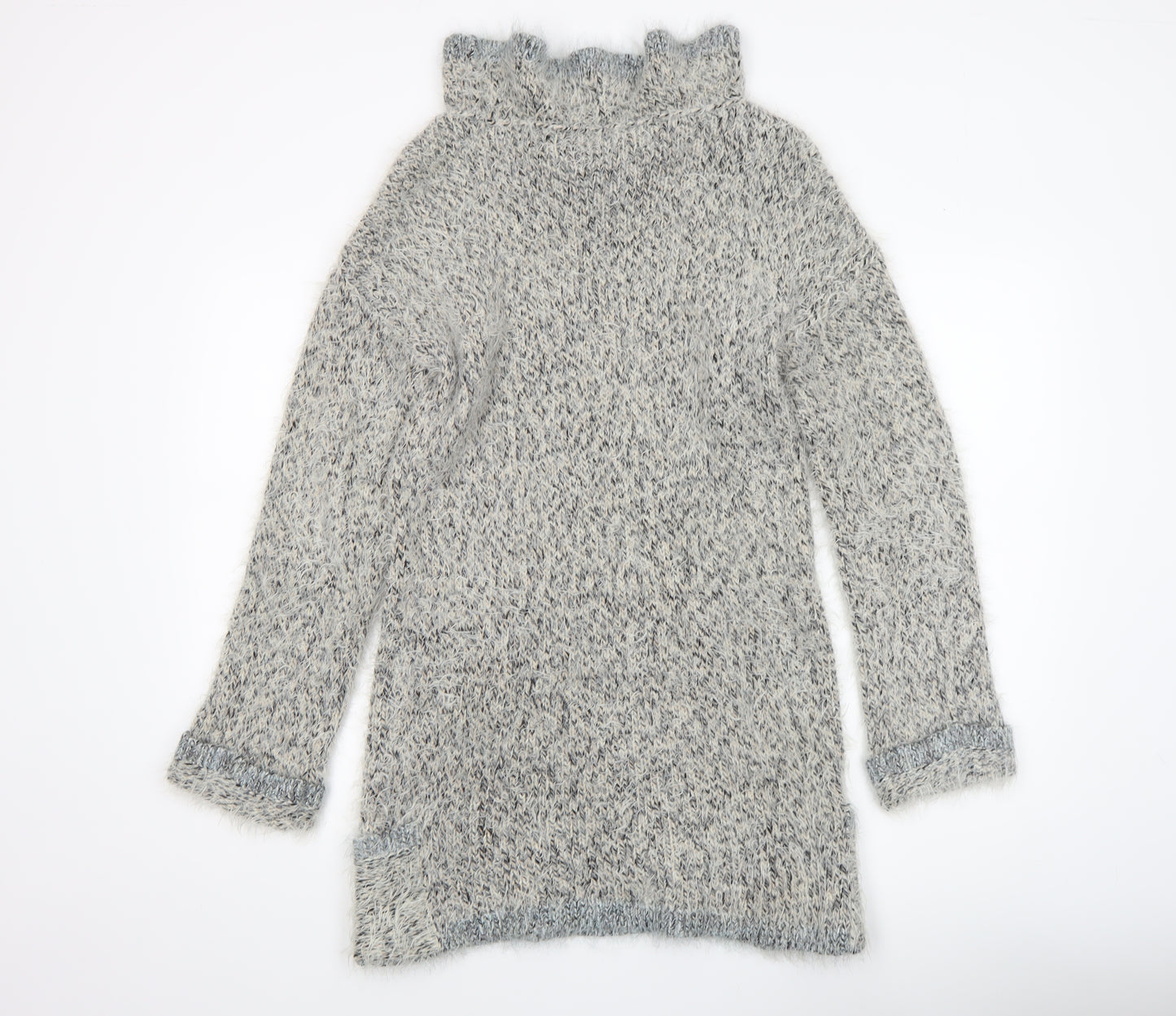 Marks and Spencer Per Una Grey Roll Neck Chunky Knit Wool Blend Jumper Women’s M