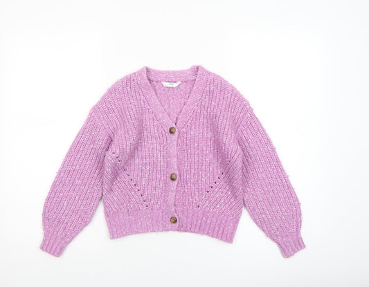 Marks and Spencer Girls Pink Knit Button Cardigan 8-9 Years