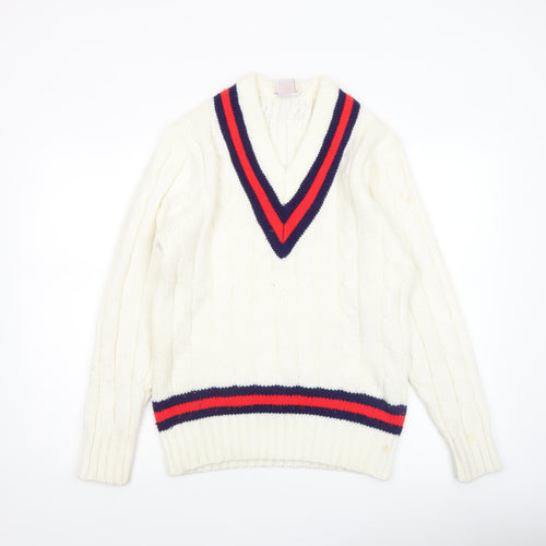 Bryan Nicholas Gilbert Women's Ivory V-Neck Cable Knit Jumper Size 6
