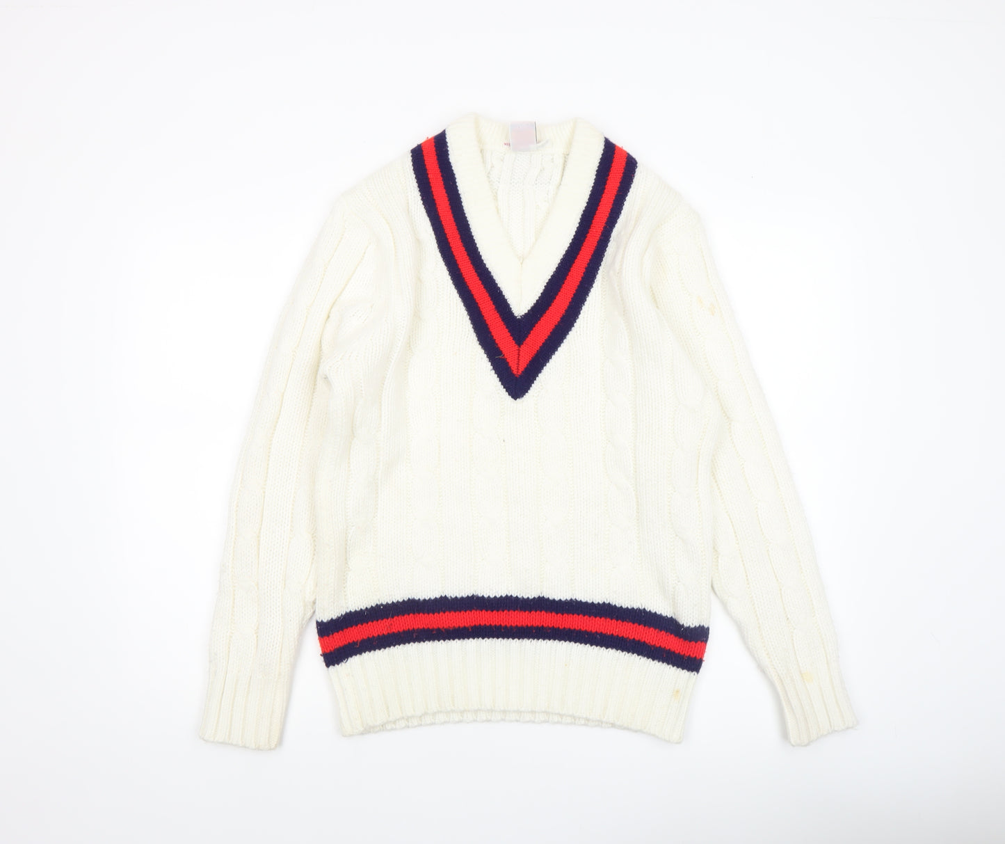 Bryan Nicholas Gilbert Women's Ivory V-Neck Cable Knit Jumper Size 6