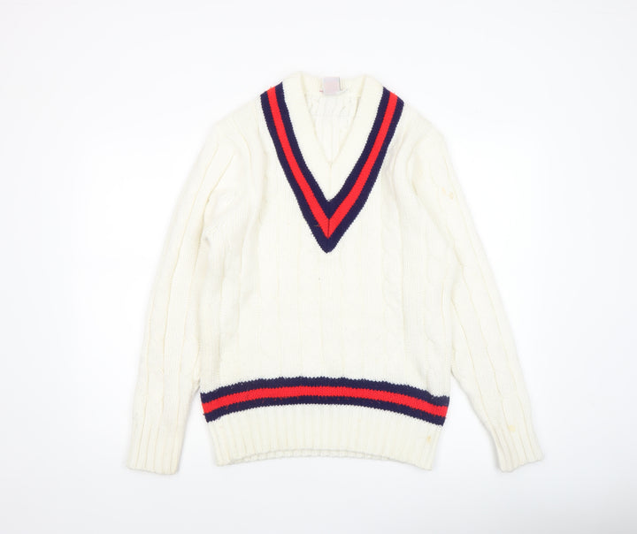 Bryan Nicholas Gilbert Women's Ivory V-Neck Cable Knit Jumper Size 6