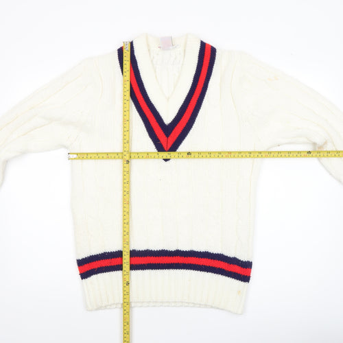 Bryan Nicholas Gilbert Women's Ivory V-Neck Cable Knit Jumper Size 6