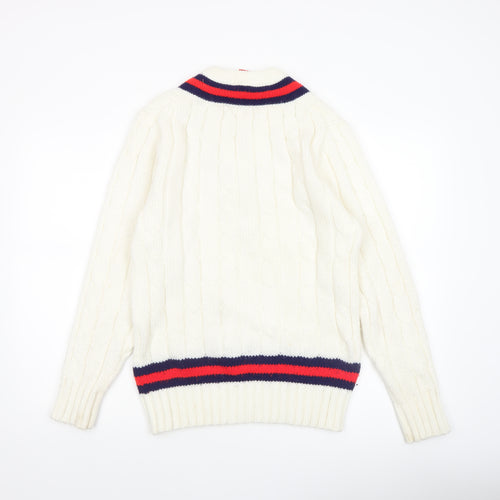 Bryan Nicholas Gilbert Women's Ivory V-Neck Cable Knit Jumper Size 6