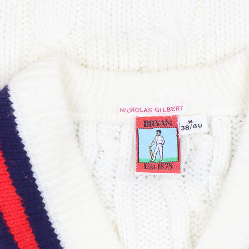 Bryan Nicholas Gilbert Women's Ivory V-Neck Cable Knit Jumper Size 6