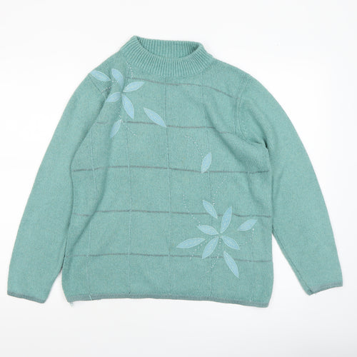 Elizabeth Scott Women's Green Wool Blend Mock Neck Embroidered Pullover Jumper M