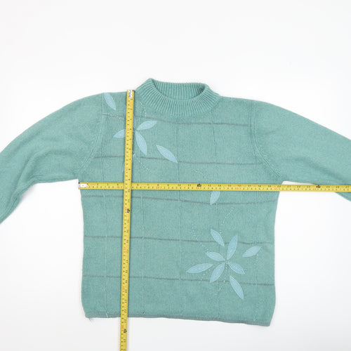 Elizabeth Scott Women's Green Wool Blend Mock Neck Embroidered Pullover Jumper M