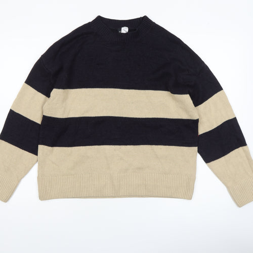 H&M Women’s Beige & Black Striped Crew Neck Pullover Jumper Size 8