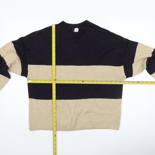 H&M Women’s Beige & Black Striped Crew Neck Pullover Jumper Size 8