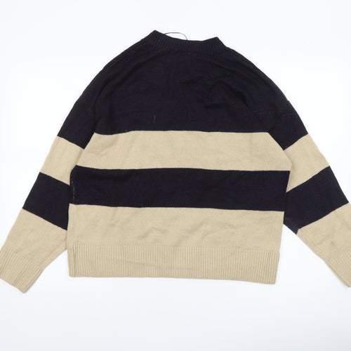 H&M Women’s Beige & Black Striped Crew Neck Pullover Jumper Size 8