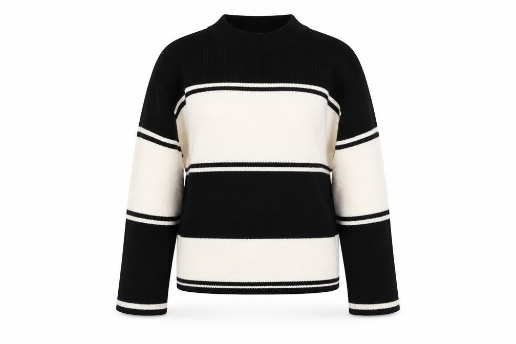 Front view of H&M Divided Women's Black White Striped Knit Jumper XS