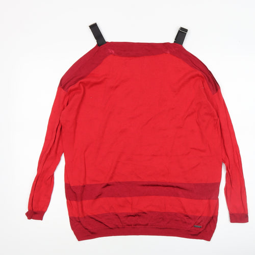 Guess Women's Red Boat Neck Long Sleeve Pullover Jumper Size 6