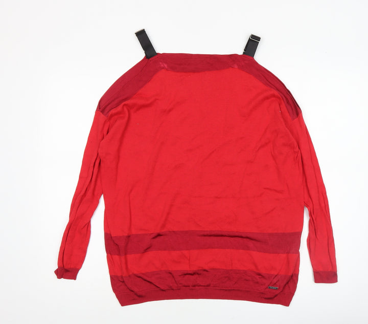 Guess Women's Red Boat Neck Long Sleeve Pullover Jumper Size 6