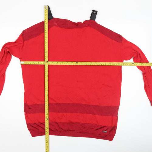 Guess Women's Red Boat Neck Long Sleeve Pullover Jumper Size 6