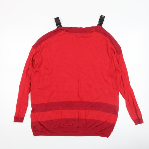 Guess Women's Red Boat Neck Long Sleeve Pullover Jumper Size 6
