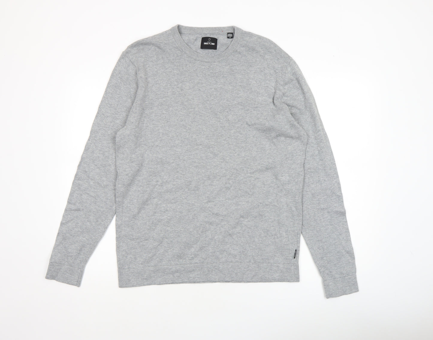 Only & Sons Men's Grey L Knit Crew Neck Pullover Jumper