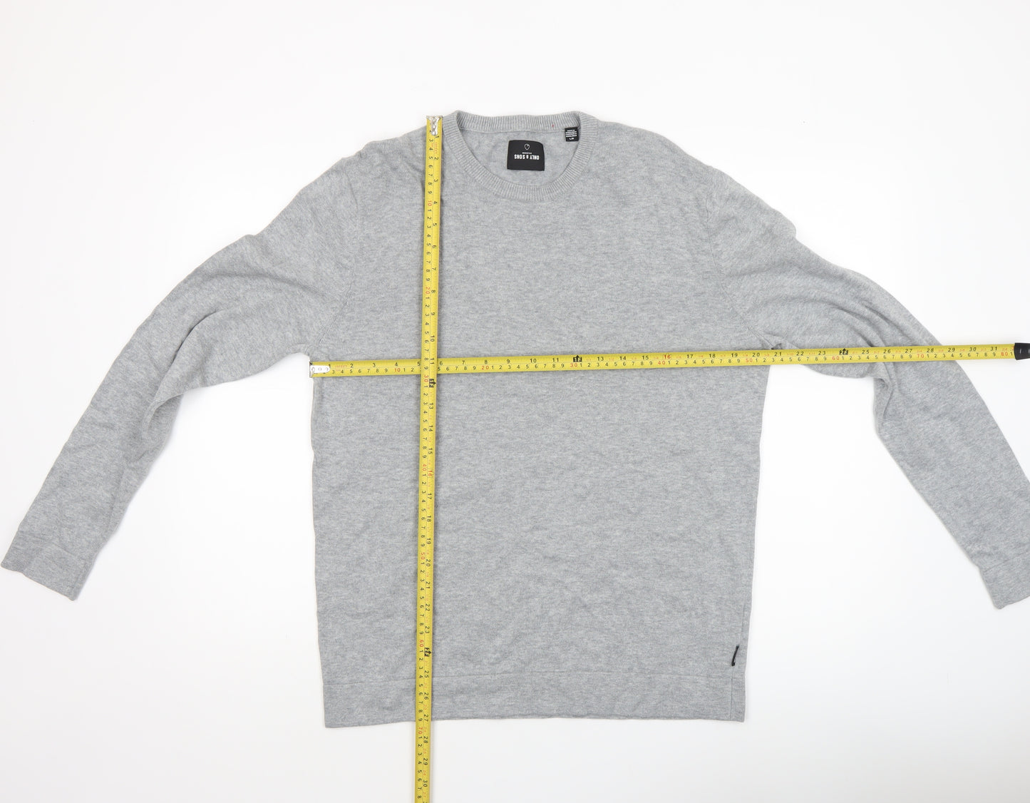 Only & Sons Men's Grey L Knit Crew Neck Pullover Jumper