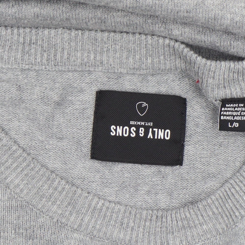 Only & Sons Men's Grey L Knit Crew Neck Pullover Jumper