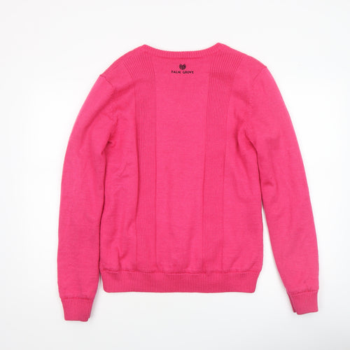Palm Grove Women's Pink Wool Blend V-Neck Jumper Size 14