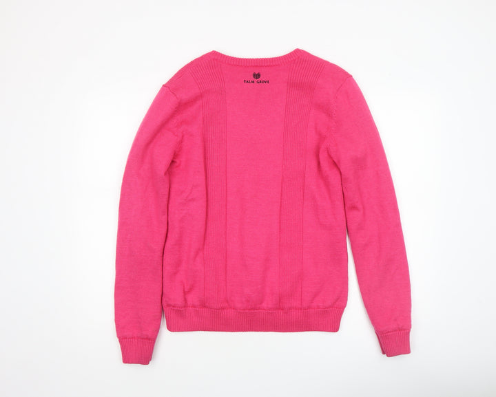 Palm Grove Women's Pink Wool Blend V-Neck Jumper Size 14