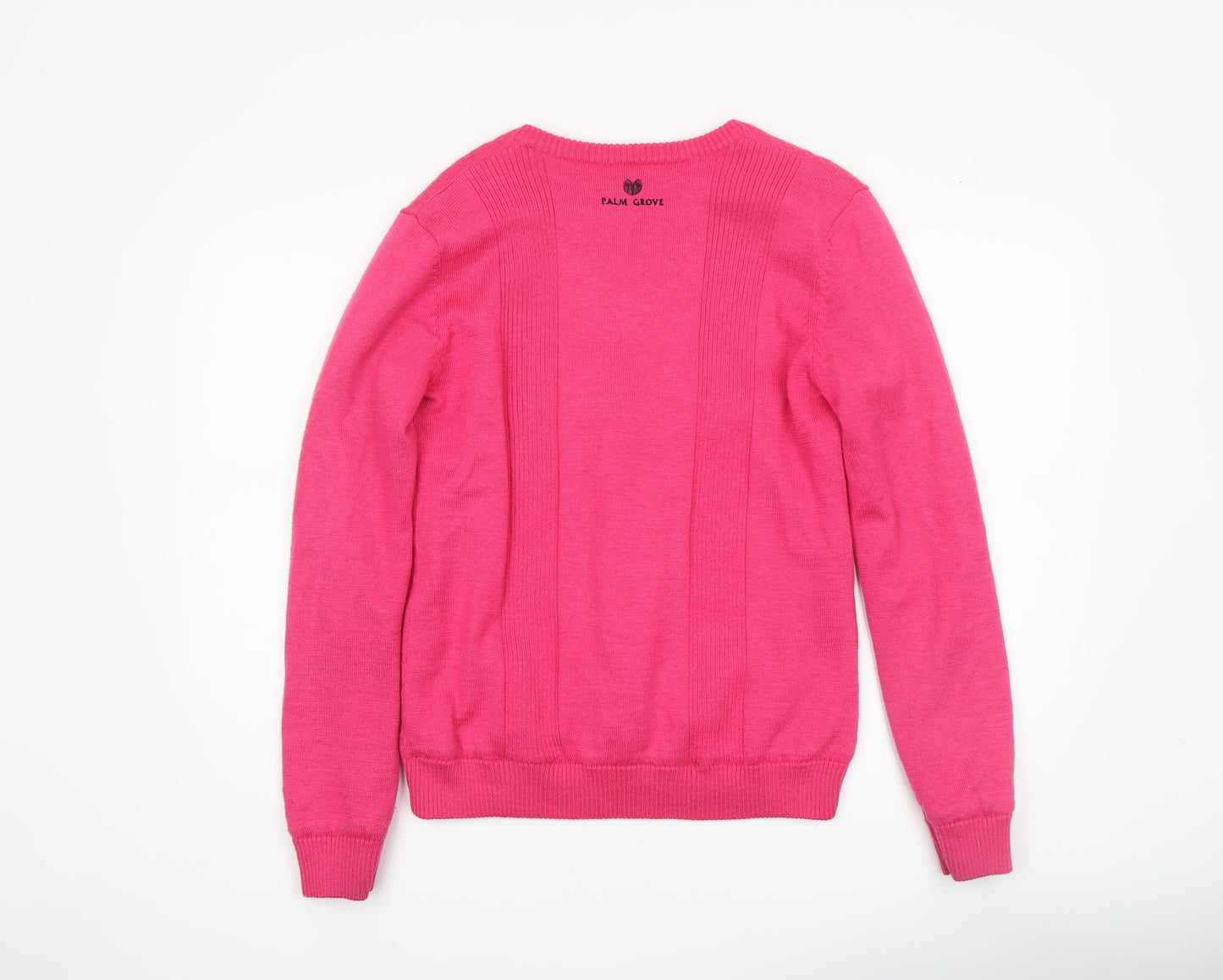 Palm Grove Women's Pink Wool Blend V-Neck Jumper Size 14