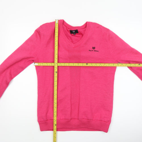 Palm Grove Women's Pink Wool Blend V-Neck Jumper Size 14