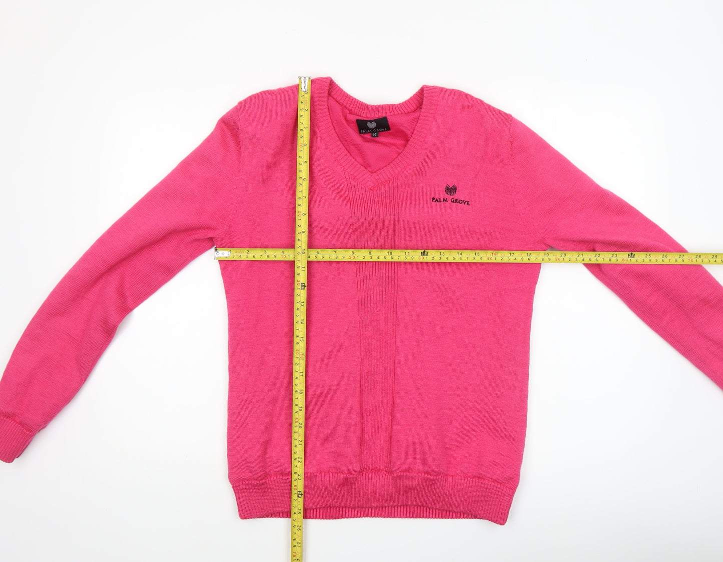 Palm Grove Women's Pink Wool Blend V-Neck Jumper Size 14