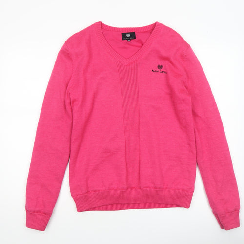 Palm Grove Women's Pink Wool Blend V-Neck Jumper Size 14
