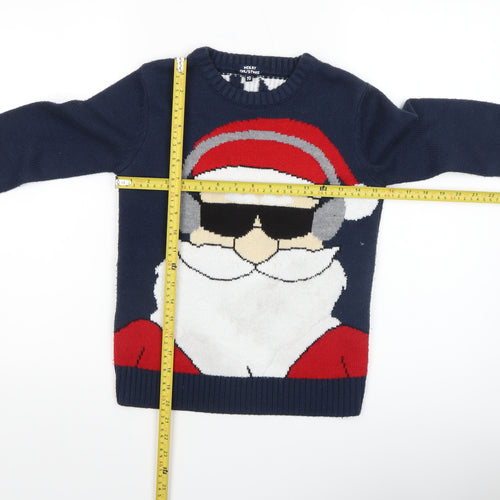 Merry Christmas Boys Navy Blue Acrylic Christmas Jumper Age 10 Santa Design