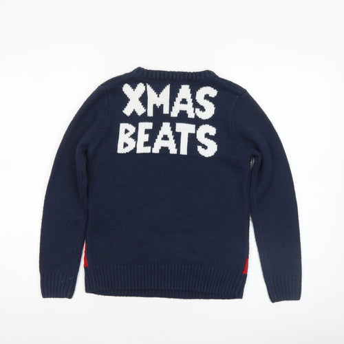 Merry Christmas Boys Navy Blue Acrylic Christmas Jumper Age 10 Santa Design
