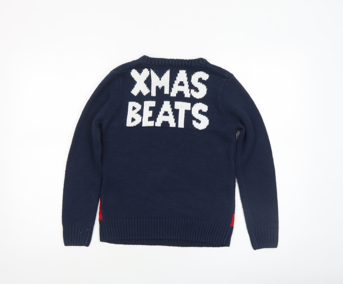 Merry Christmas Boys Navy Blue Acrylic Christmas Jumper Age 10 Santa Design