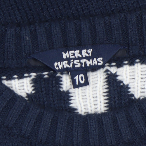 Merry Christmas Boys Navy Blue Acrylic Christmas Jumper Age 10 Santa Design
