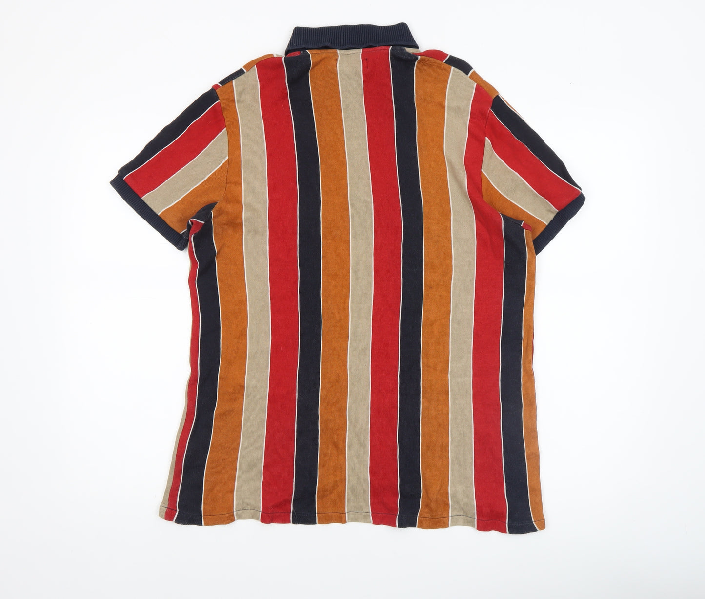 Zara Man Men's Multicoloured Striped Short Sleeve Polo Shirt L