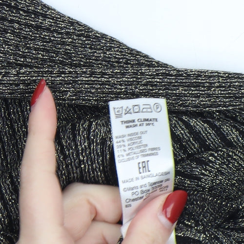 Marks and Spencer Women’s Black Metallic Ribbed V-Neck Jumper Size 14